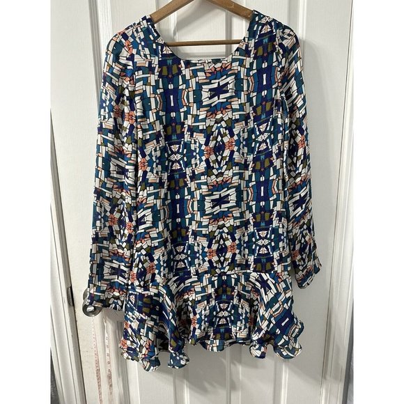 STONE COLD FOX Mini Dress Silk Cut Out Back Long Sleeve Size Approx XS Blue - Picture 1 of 7